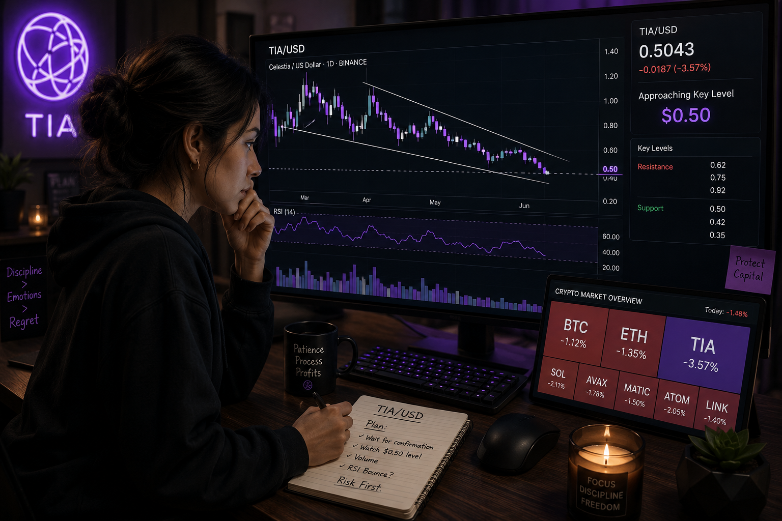 A trader analyzing the TIA/USD bullish structure