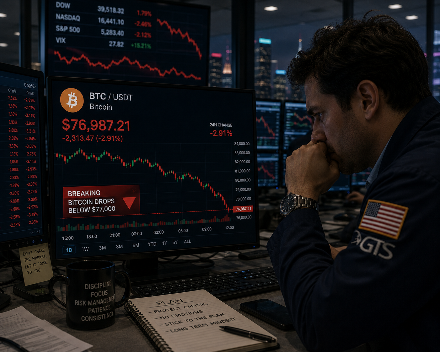 Bitcoin drops below $77k