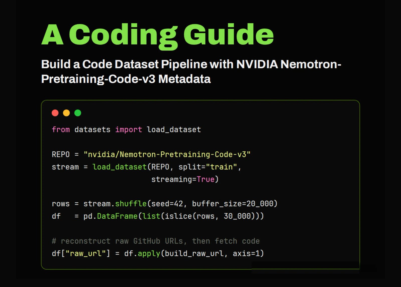 Building a Code Dataset Pipeline from NVIDIA Nemotron-Pretraining-Code-v3 Metadata with Streaming, Pandas, and tiktoken