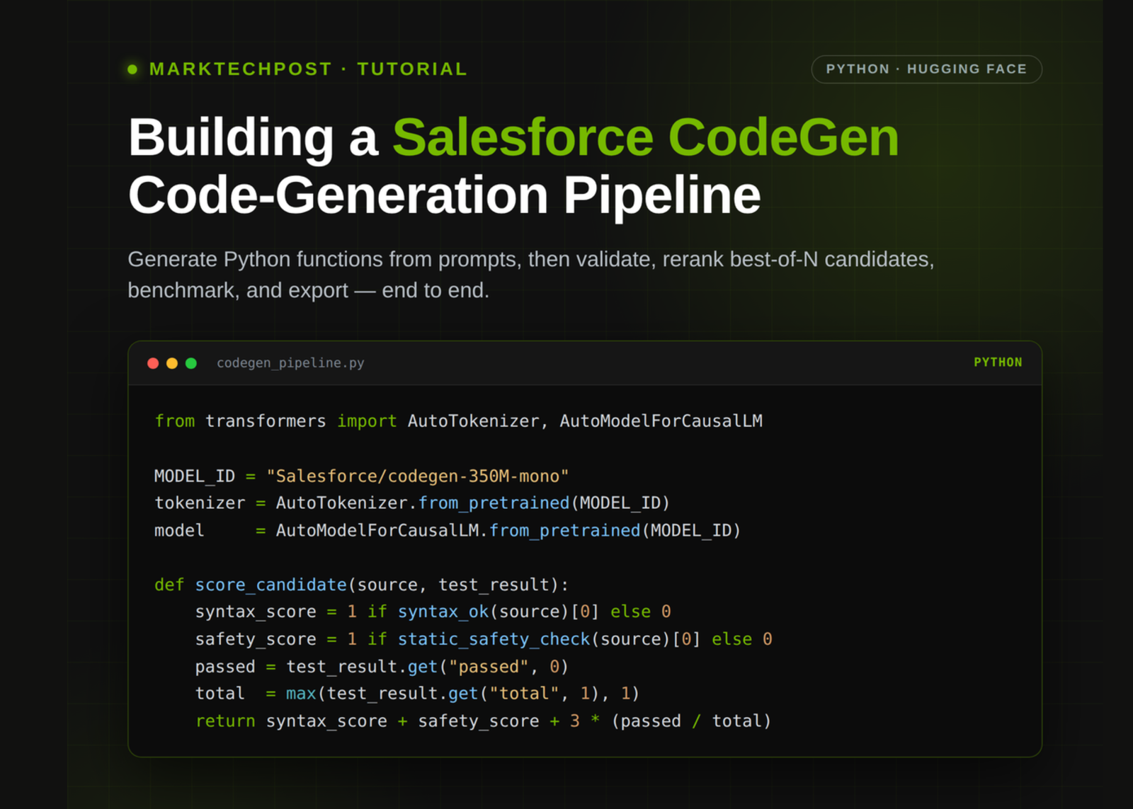 Salesforce CodeGen Tutorial: Generate, Validate, and Rerank Python Functions With Unit Tests and Safety Checks