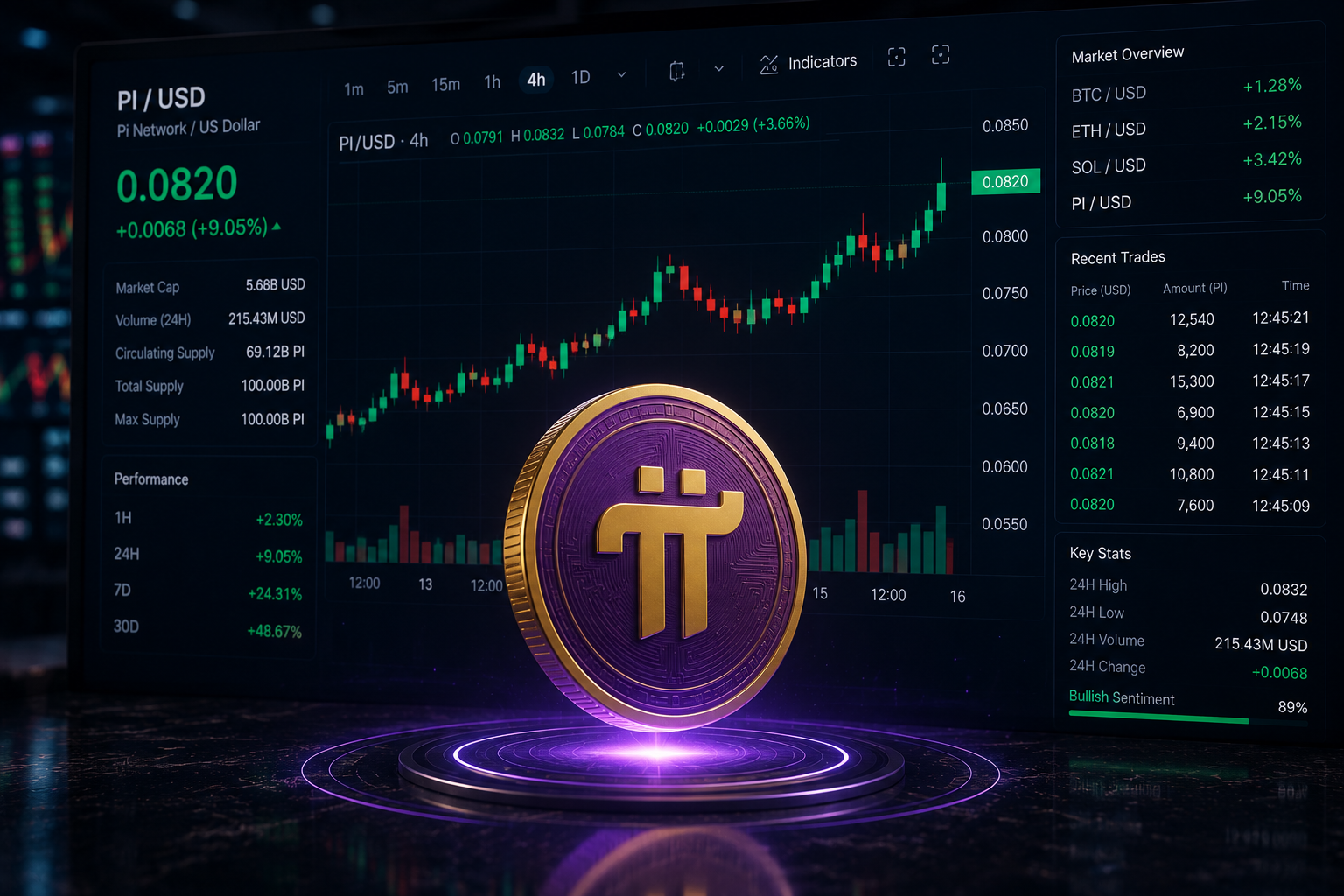 A bullish PI chart at $0.082